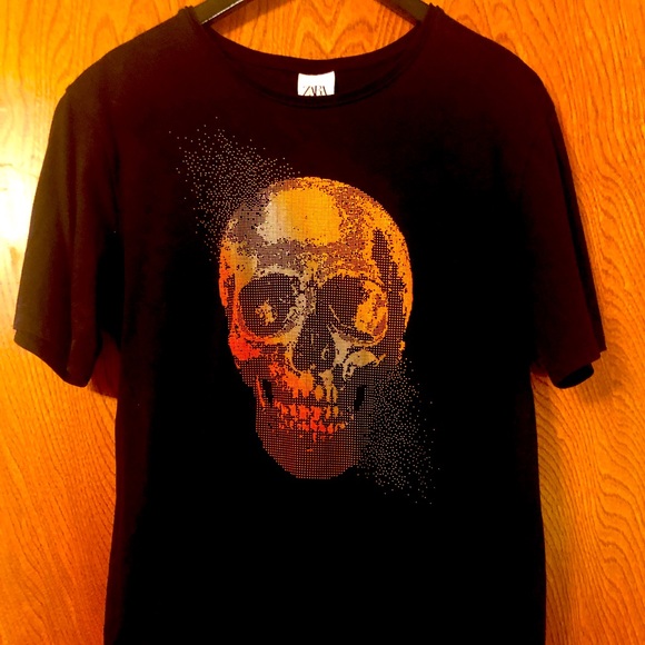 Zara Men Textured Skull Tshirt Mens 